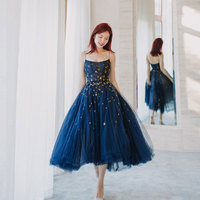 Cute blue tulle short prom dress, homecoming dress - Thumbnail 1