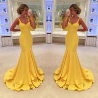 Yellow Simple Spaghetti-Straps Mermaid Prom Dress evening dress,68 - Thumbnail 1