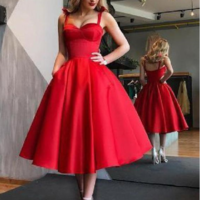 Elegant Red A Line Tea Length Backless Cocktail Dress Short Prom Dress,71 - Thumbnail 1