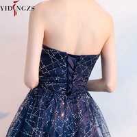 Short Evening Dress Navy Blue Sequins Pleat V-neck Formal Party Dress,74 - Thumbnail 1