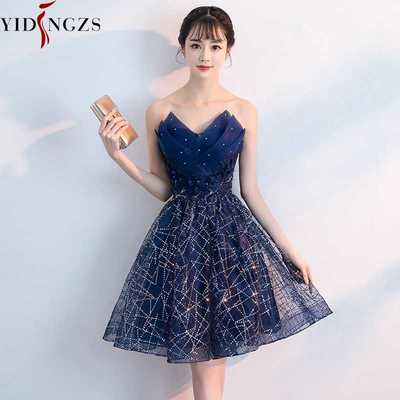 Short evening dress navy blue sequins pleat v-neck formal party dress,74 - Thumbnail 5