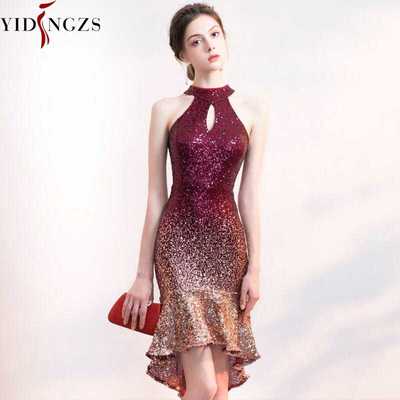 New women halter elegant sequin prom dress short front long back sparkle party dress,76 - Thumbnail 5