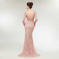 uxury Evening Dresses Lace 2019 Mermaid Long Sleeves Pearls Crystals Pink Women Formal Party Gown Prom Dress,85 - Thumbnail 1