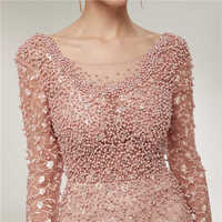 uxury Evening Dresses Lace 2019 Mermaid Long Sleeves Pearls Crystals Pink Women Formal Party Gown Prom Dress,85 - Thumbnail 2