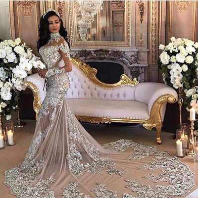 Elegant muslim evening dress long 2019 mermaid lace beads crystal with sleeves formal evening gown prom dress,86 - Thumbnail 5