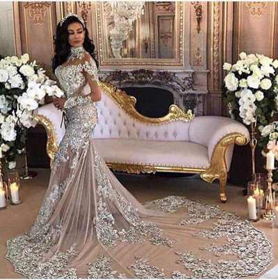 Elegant Muslim Evening Dress Long 2019 Mermaid Lace Beads Crystal with Sleeves Formal Evening Gown Prom Dress,86