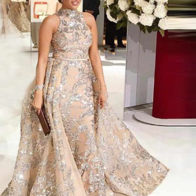 Luxury evening dresses long 2019 mermaid sparkly glitter sequin detachable train arabic formal prom evening gown,89