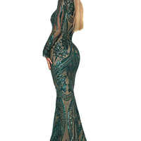 Muslim Evening Dress 2019 Sparkly Sequin Long Sleeve Detachable Train Emerald Green Kaftan Arabia Formal Party Gown Prom Dress,90 - Thumbnail 2