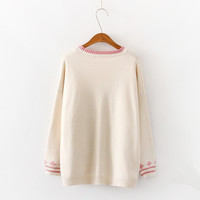 Cartoon Embroidered Bunny Loose Knit Cardigan Sweater - Thumbnail 1