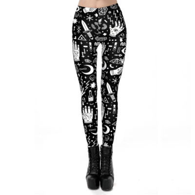 Punk rock high waist black printed leggings - Thumbnail 2