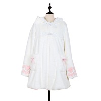 Japanese Cute Autumn Winter Soft Plush Velvet Girl Neko Ear Pink Cat Paw White Loose Coat - Thumbnail 1