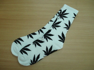 Harajuku Weed Marijuana Crew Socks White/Black Color