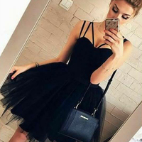 Cute Sweetheart Spaghetti Straps Black Tulle Short Homecoming Dresses, Short Party Dresses, Daily Dresses - Thumbnail 1