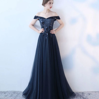Blue tulle lace long pro dress, blue evening dress - Thumbnail 5