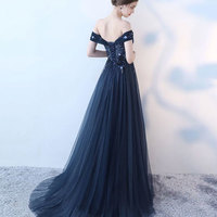 Blue tulle lace long pro dress, blue evening dress - Thumbnail 2