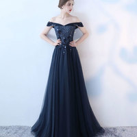 Blue tulle lace long pro dress, blue evening dress - Thumbnail 3