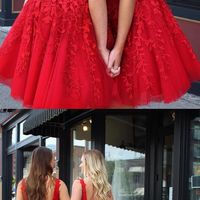 Charming A-Line V Neck Open Back Light Blue Lace Short Homecoming Dresses,Red Prom Dresses Short,Back to School Dresses,Junior Dresses - Thumbnail 2
