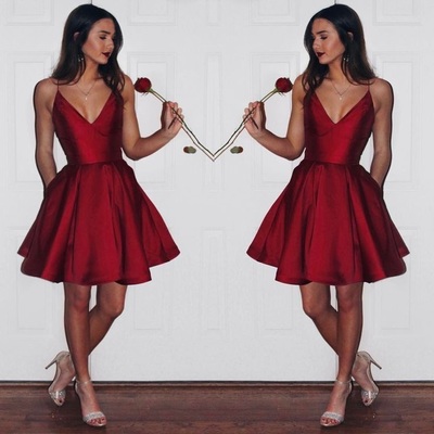 Cute v neck short homecoming dresses, 2019 cheap homecoming dresses, short party dresses - Thumbnail 3