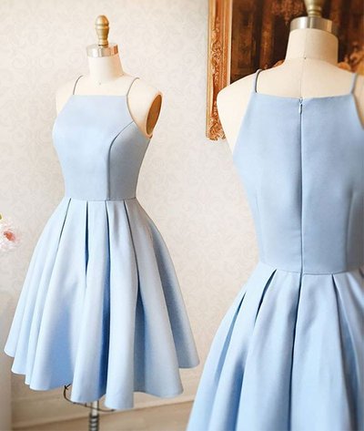 Cute Spaghetti Blue Short Homecoming Dresses Under 100, Cheap Homecoming Dresses