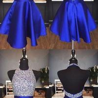 Halter Red Open Back Short Homecoming Dress with Pockets,Beading Sparkly Party Dresses - Thumbnail 1