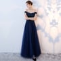  Blue Tulle Beads Long Prom Dress, Blue Evening Dress-1