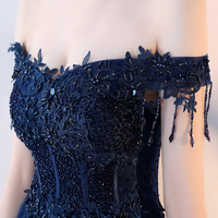  Blue Tulle Beads Long Prom Dress, Blue Evening Dress - Thumbnail 2