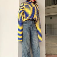 Yellow Blue Color Block Stripe T-shirt - Thumbnail 2