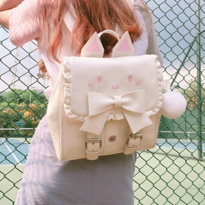 Kawaii cat backpack with bow