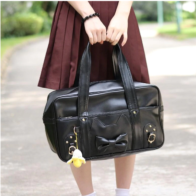 Vintage Black Japanese Style Kawaii Cat Bow know Bag