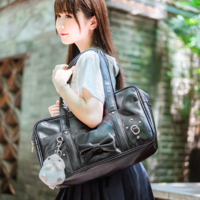 Vintage Black Japanese Style Kawaii Cat Bow know Bag - Thumbnail 1
