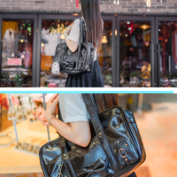 Vintage Black Japanese Style Kawaii Cat Bow know Bag - Thumbnail 4
