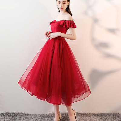 Burgundy tulle short prom dress, burgundy tulle bridesmaid dress,99 - Thumbnail 5