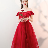 Burgundy tulle short prom dress, burgundy tulle bridesmaid dress,99 - Thumbnail 2