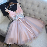A-line v neck sequins short prom dress,formal dresses,103 - Thumbnail 3