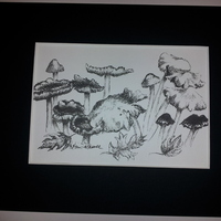 MUSHROOM DANCE ORIGINAL INK SKETCH PRINT - Thumbnail 1