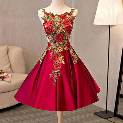 Cute a line lace satin short prom dress, homecoming dress - Thumbnail 5