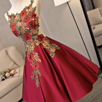 Cute A line lace satin short prom dress, homecoming dress - Thumbnail 1