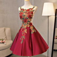 Cute A line lace satin short prom dress, homecoming dress - Thumbnail 3