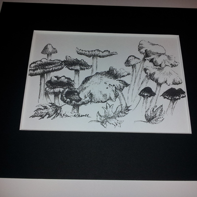 Mushroom dance original ink sketch print