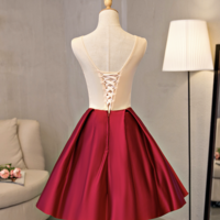 Cute A line lace satin short prom dress, homecoming dress - Thumbnail 4