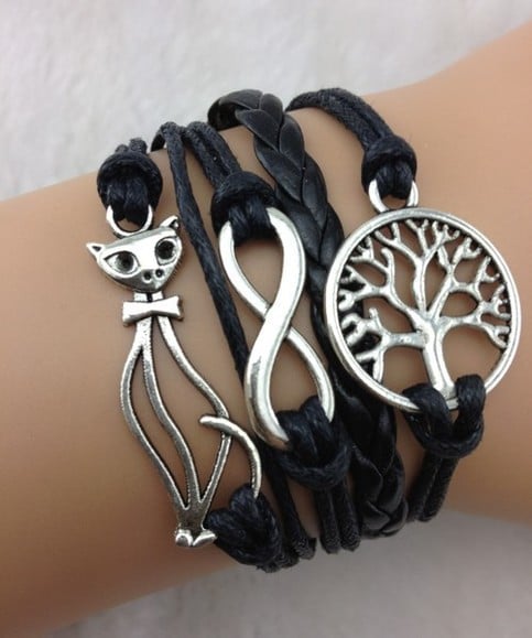 Cat, Tree, Inifinity Rope Bracelet