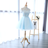 Blue lace tulle short prom dress, homecoming dress - Thumbnail 2