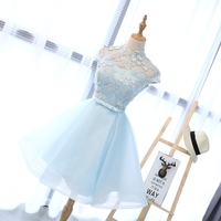 Blue lace tulle short prom dress, homecoming dress - Thumbnail 3