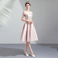 Pink satin lace short prom dress, homecoming dress - Thumbnail 3