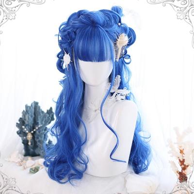 Ocean blue curly long wig
