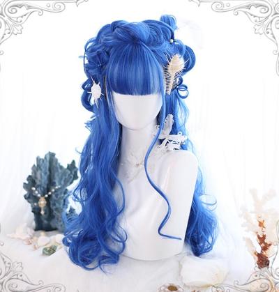 Ocean Blue Curly Long Wig