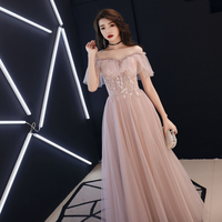 Cute tulle lace long prom dress, pink evening dress - Thumbnail 1