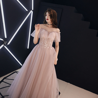 Cute tulle lace long prom dress, pink evening dress - Thumbnail 2