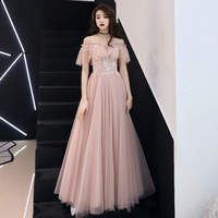 Cute tulle lace long prom dress, pink evening dress - Thumbnail 4
