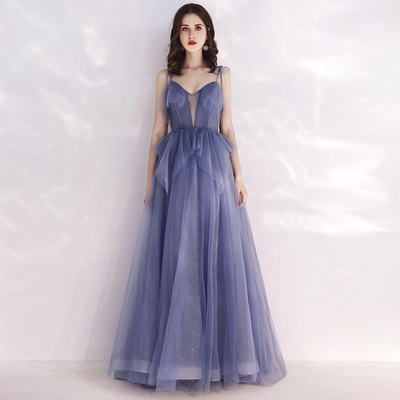 Cute v neck tulle long prom dress, evening dress - Thumbnail 4